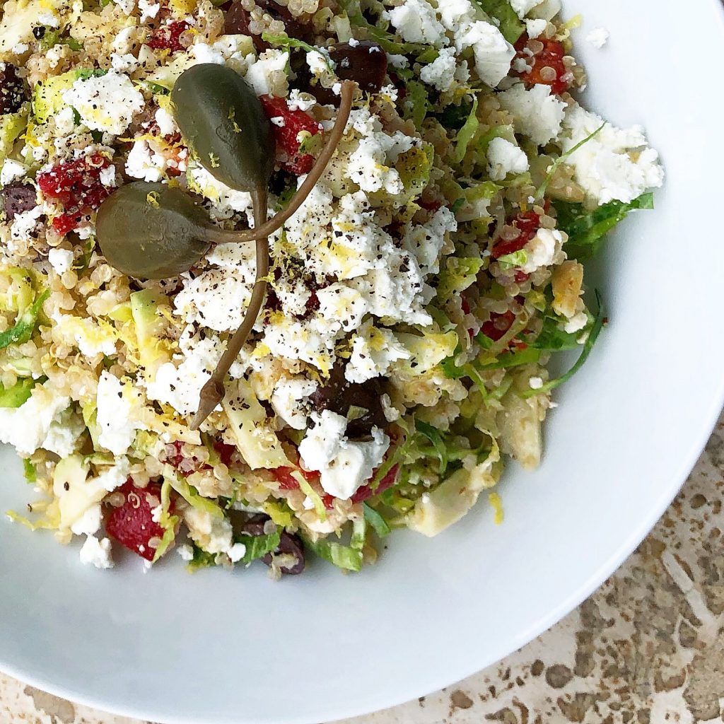 Quinoa and Brussels Sprout Salad with Kalamata Olives and Feta THE