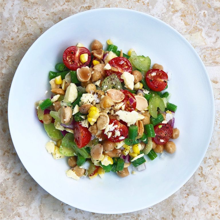 Chick Pea, Green Bean, and Tomato Salad with Honey Mustard Dressing
