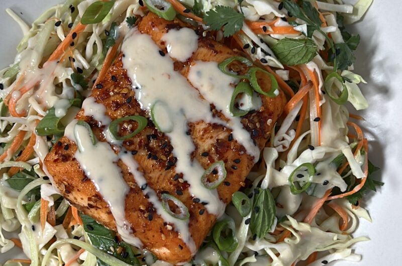 Broccoli, Carrot and Cabbage Slaw with 3 Ingredient Miso Tahini Dressing