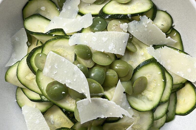 Shaved Zucchini Salad with Parmesan, Castelvetrano Olives, and Pine Nuts