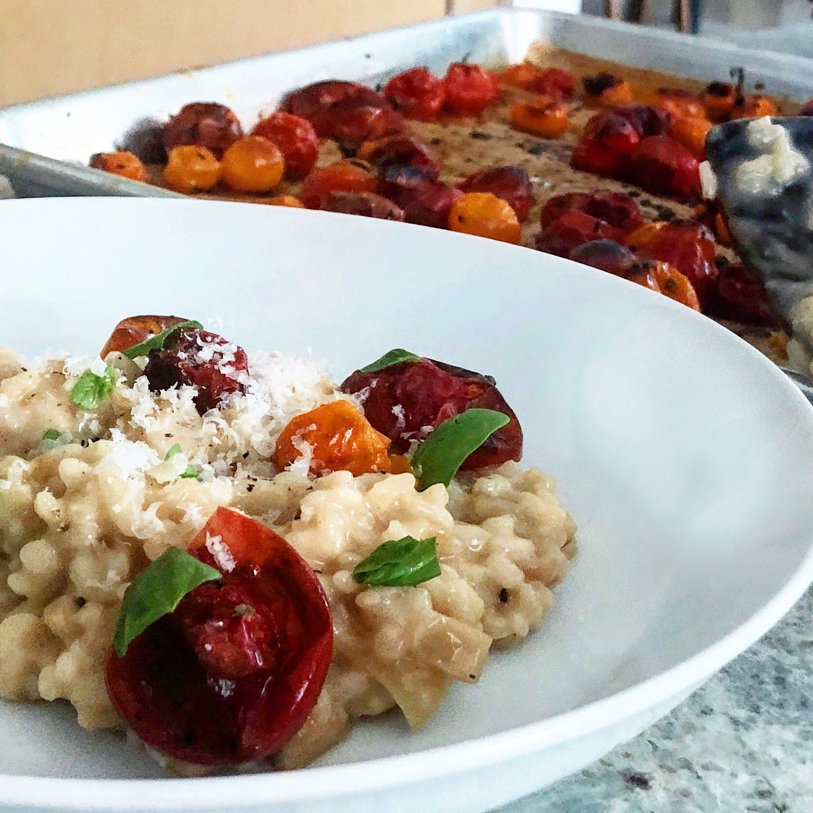 Tomato Confit Risotto  Roasted Cherry Tomatoes & Arugula - Her Mise En  Place