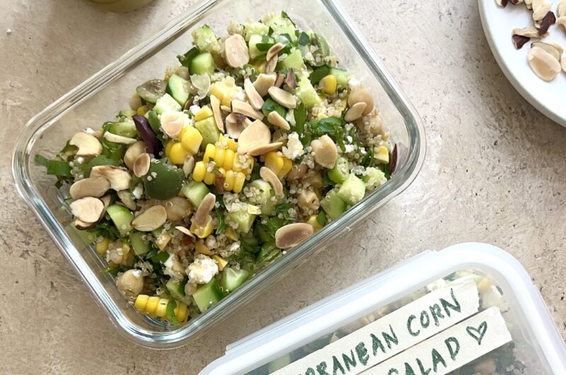 Mediterranean Corn and Chickpea and Cucumber Quinoa Salad