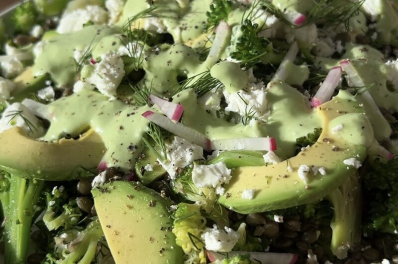 Broccoli, Lentil and Avocado Salad with Scallion Greek Yogurt Dressing