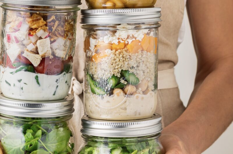 Butternut Squash, Asparagus and Quinoa Salad Jars with (Just a Little) Spicy Tahini Dressing
