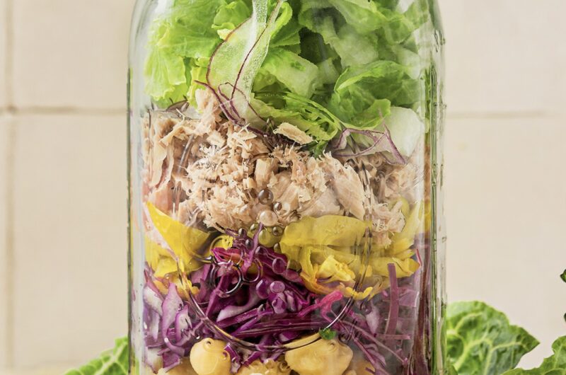 Crunchy Tahini Tuna Salad Jars with (Just a Little) Spicy Tahini Dressing