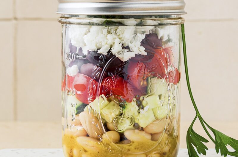 Mediterranean White Bean Salad Jars with Red Wine Vinaigrette
