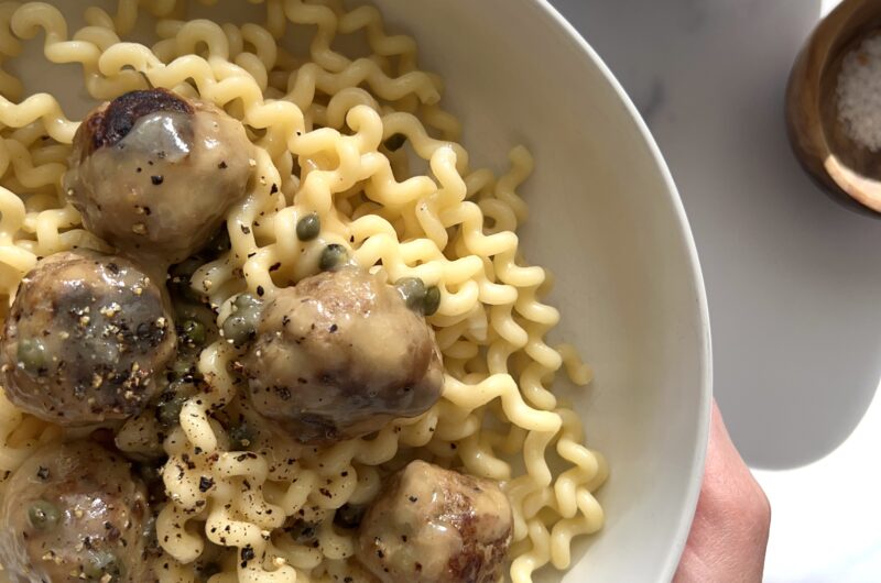 Caramelized Onion Turkey Meatballs in Piccata Sauce