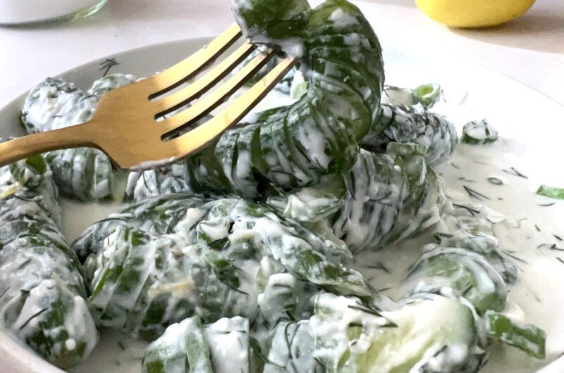 Spiral Cucumber Salad with Lemony Greek Yogurt Dressing