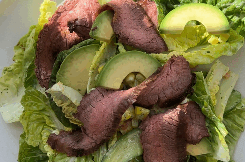 Little Gem Summer Veggie and Steak Salad with Basil Yogurt Dressing