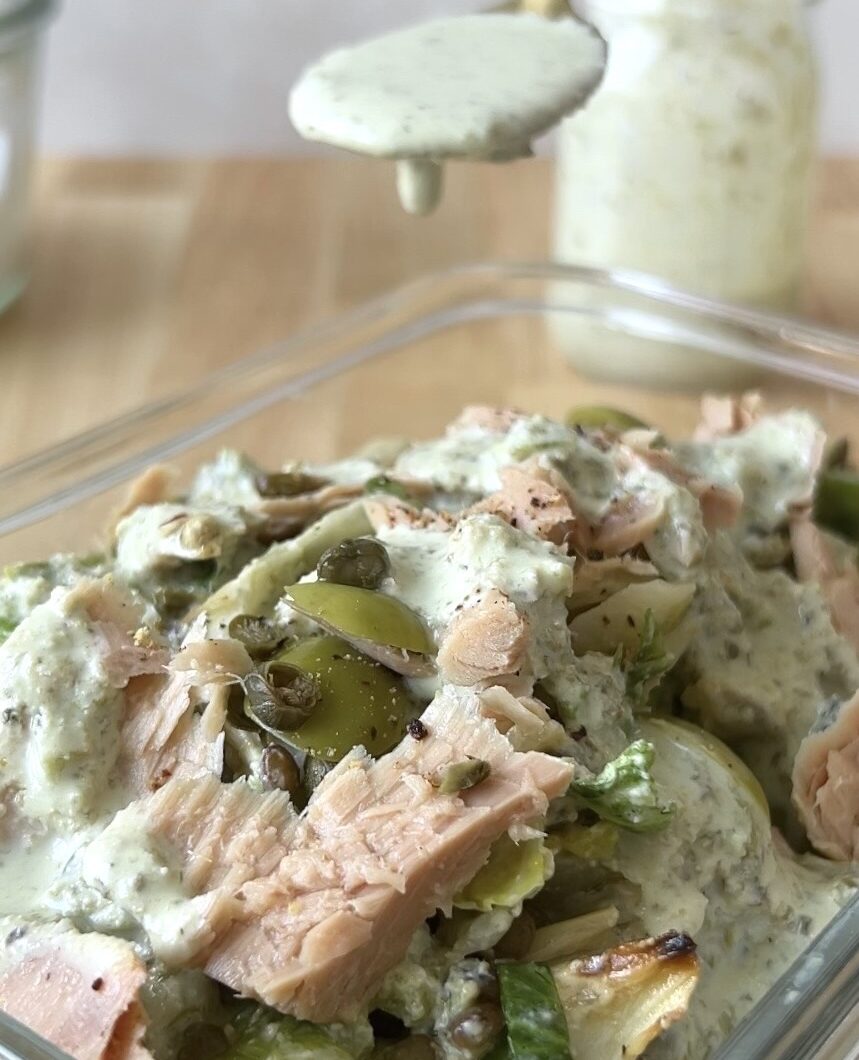 Roasted Fennel Smashed Brussels Sprout and Lentil Salad with Green Olive and Caper Dressing