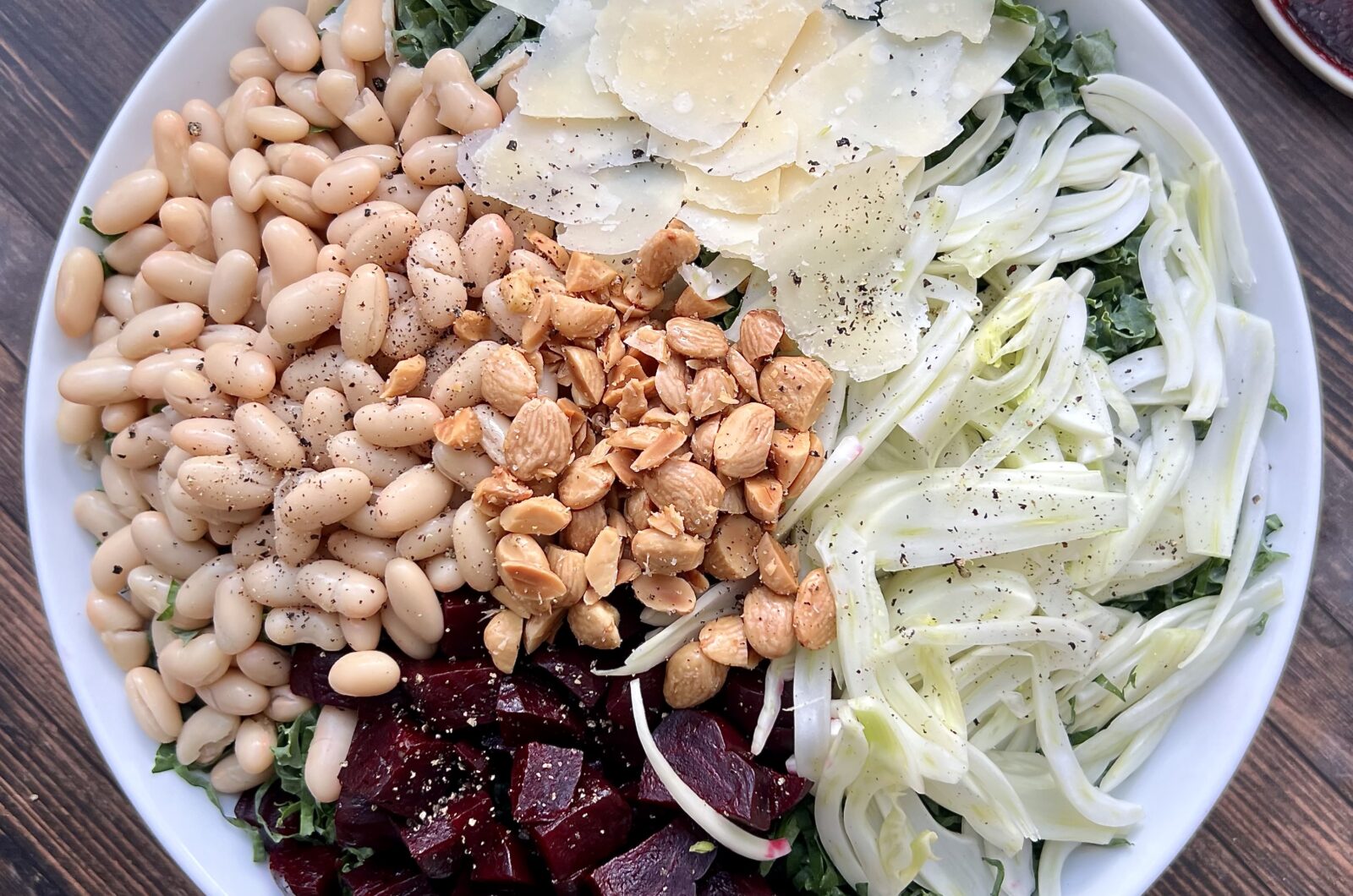 Roasted Beet and Kale Salad with White Beans & Shaved Fennel (with Balsamic Vinaigrette)