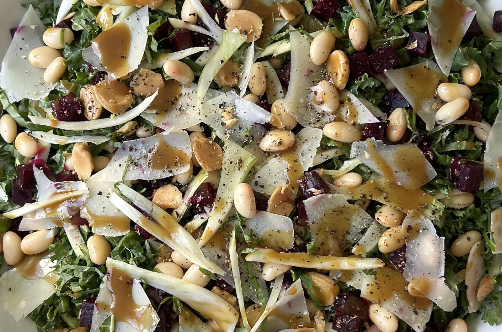 Roasted Beet and Kale Salad with White Beans & Shaved Fennel (with Balsamic Vinaigrette)