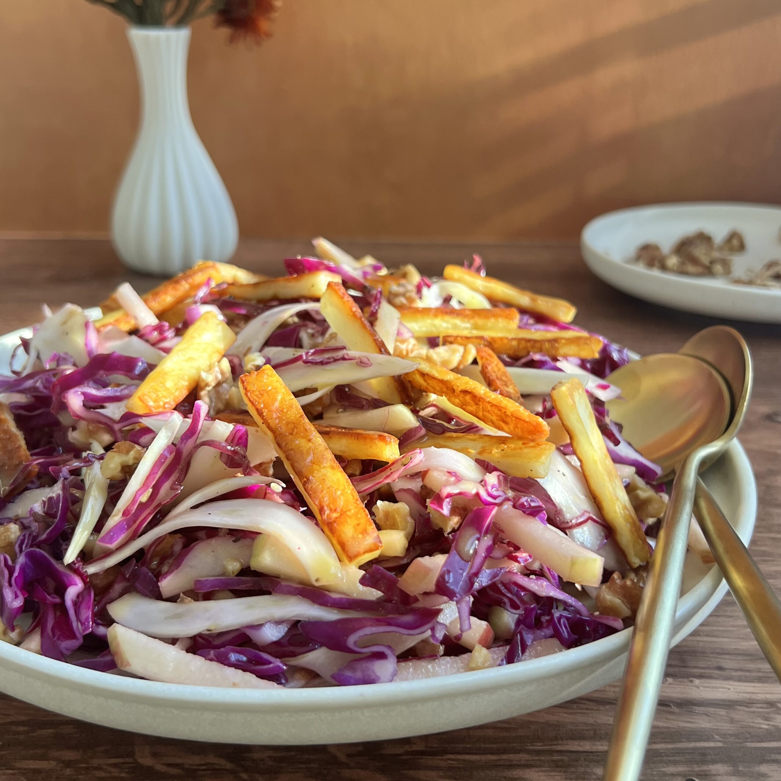 Red Cabbage Fennel and Apple Salad with Walnuts and Halloumi and Cider ...